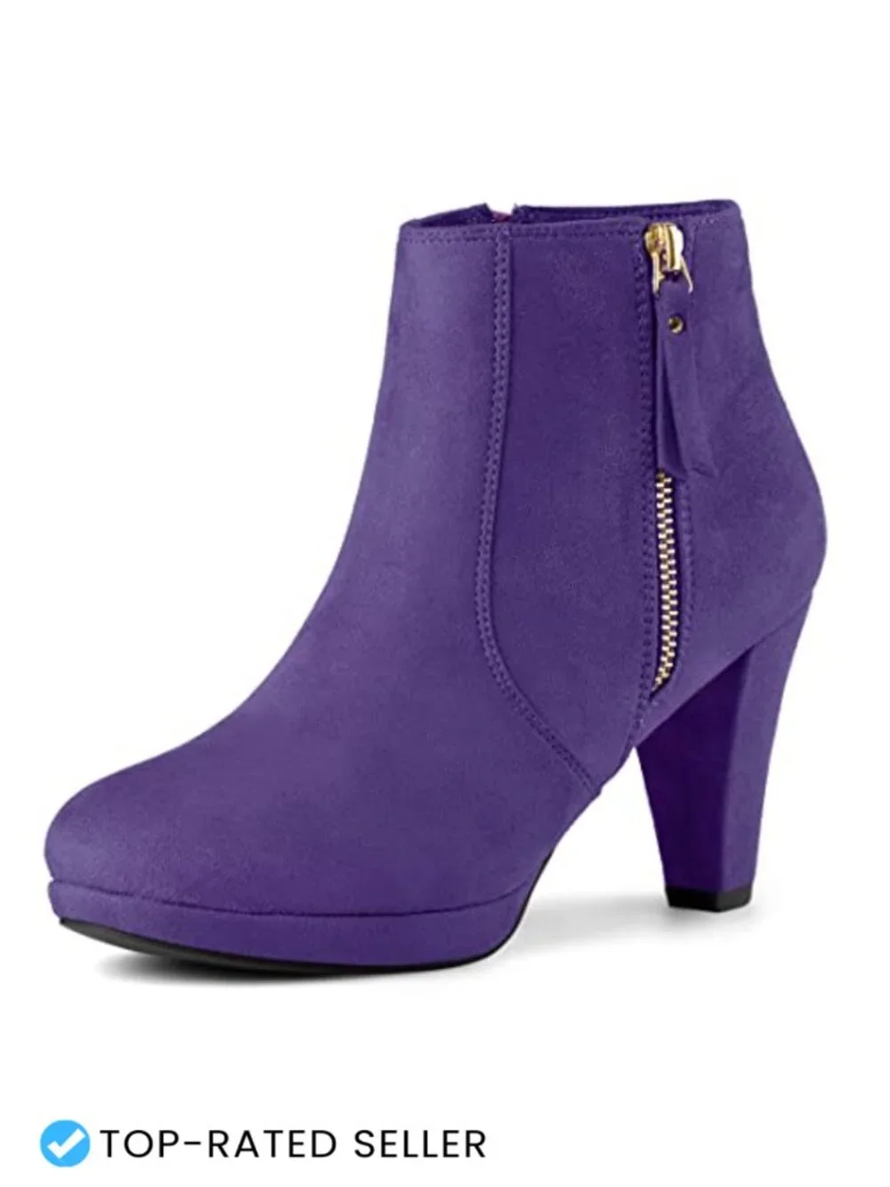 Chunky Heel Platform Ankle Boots Round Toe Side Zipper Faux Suede